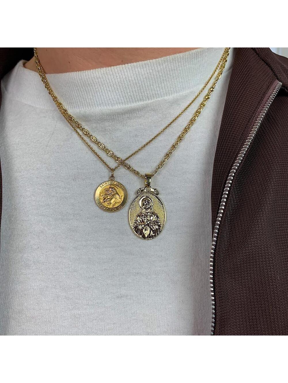 Y2k 2000s style Gold Jesus Circle Pendant necklace. Chain is unisex. 18.5